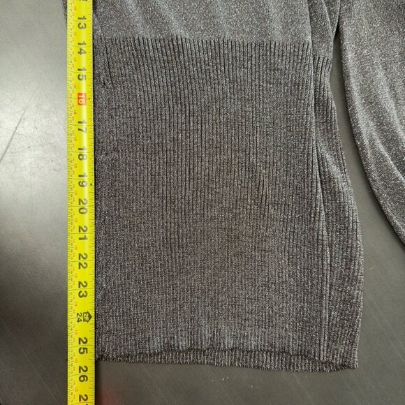 Kaily K Metallic Fleck Turtleneck Gray Ribbed Stretch Balloon Puff Sleeve Top - Picture 8 of 10